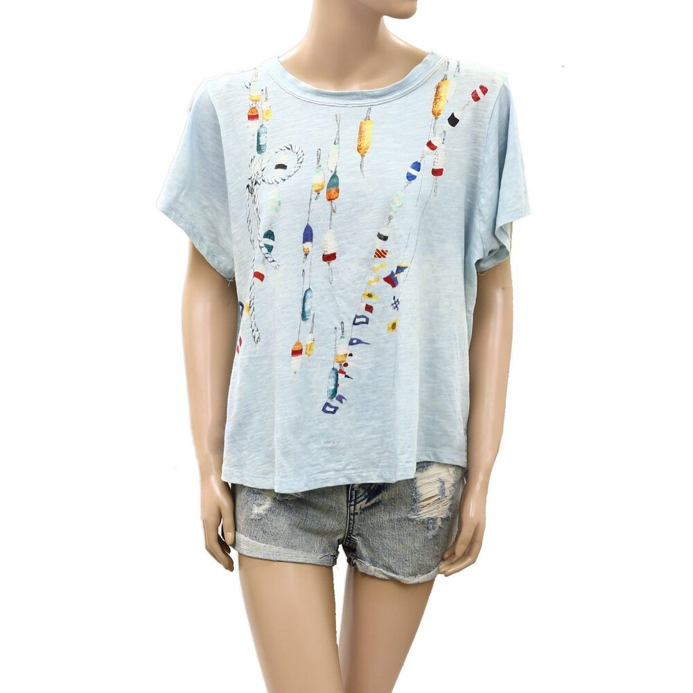 Anthropologie Pilcro Bennie Cotton Slim Watercolor Crew Neck Tee Top 1X 291378